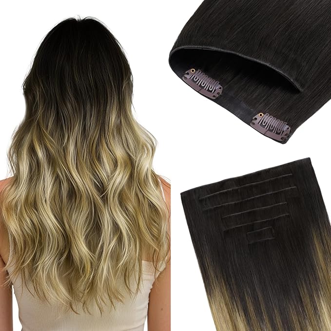 GOO GOO Invisi Edge Clip in Hair Extensions 22inch 160g 7Pcs Injected Seamless PU Clip in Hair Extensions, Virgin Real Human Hair, 2/6/18 Balayage Brown to Dirty Blonde