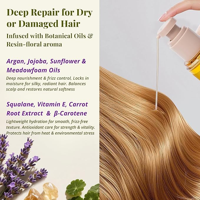 Leave-In Hair Oil – Nourishing & Conditioning Oil with Jojoba & Argan Oils, Frankincense & Lavender Aroma, Smoothness & Frizz Control for Dry or Damaged Hair, 3.4 fl oz / 100 ml