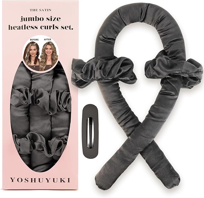 Jumbo Heatless Curls Overnight Hair Curler to Sleep In Soft Satin Large Hair Rollers Flexi Rods for Long Hair Blowout Look Big Curl, No Heat Overnight Curls, Heatless Curling Rod Set with Claw Clip