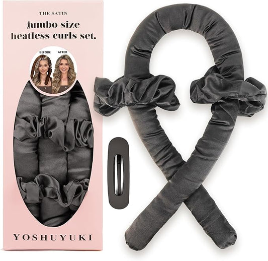 Jumbo Heatless Curls Overnight Hair Curler to Sleep In Soft Satin Large Hair Rollers Flexi Rods for Long Hair Blowout Look Big Curl, No Heat Overnight Curls, Heatless Curling Rod Set with Claw Clip