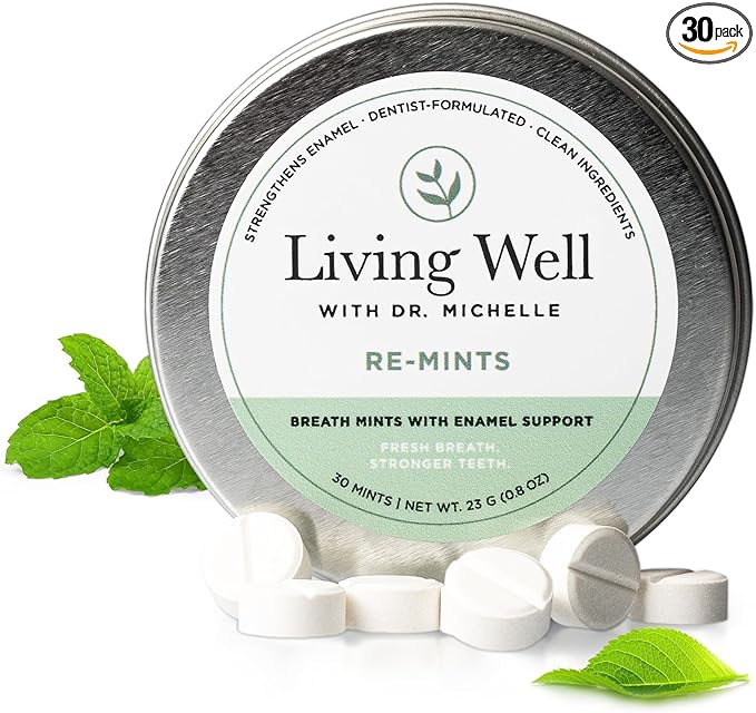Living Well with Dr. Michelle RE-Mints – Remineralizing Breath Lozenge with Hydroxyapatite + Xylitol – Fluoride-Free, Dentist-Developed, Enamel Support, Clean Ingredients – 30 Count