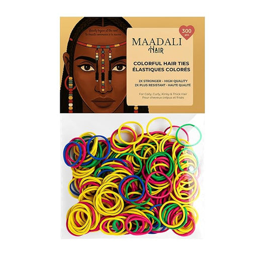 300 Colorful Hair Ties - Small Strong Elastic Bands for Thick, Curly & Afro Hair, Kids & Women - Rainbow Rubber Bands for Braids, Twists & Protective Styles - No Breakage Elastics - MAADALI