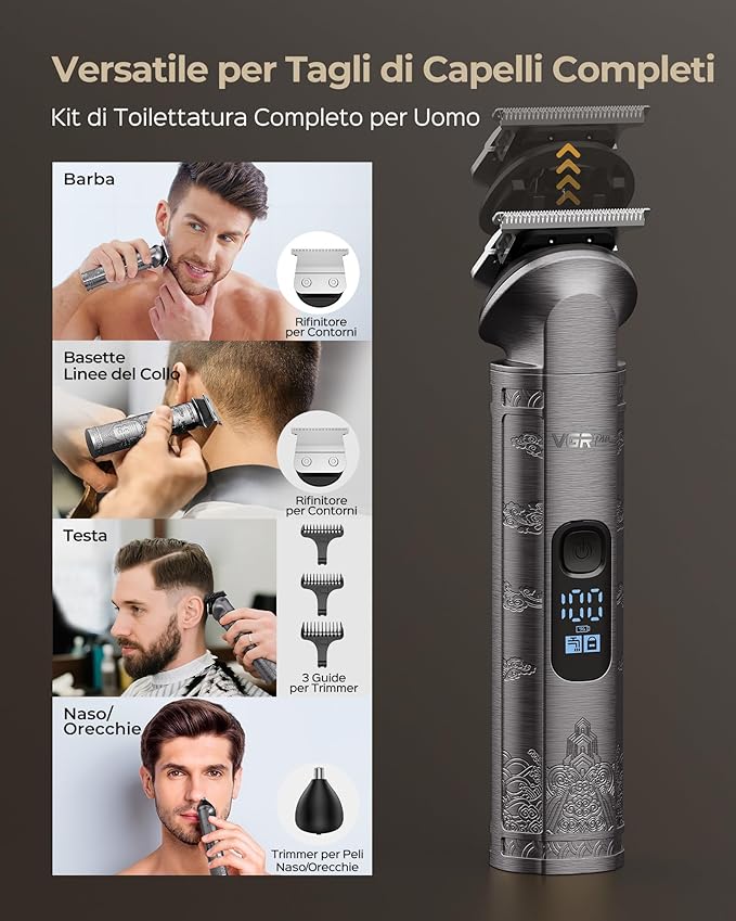 Hair Clippers & Trimmers Set for Men Professional, Waterproof Electric Razor Foil Shaver for Men Face Beard, Cordless for Hair Cutting, 4-Speed Setting, LED Battery Display, Barber or Home Use