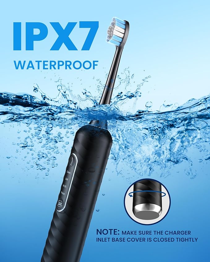 UNINGOPI Electric Toothbrush with Water flosser, 3 in 1 Teeth Cleaning Kit with 7 Modes, Electric Toothbrush and flosser Combofor Adults, Water Flosser Portable for Travel and Home (Black)