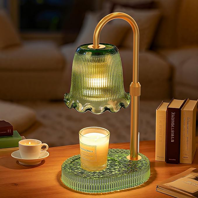 Candle Warmer Lamp with Adjustable Height - Flameless 4-Level Dimmable Wax Warmer, Timer Function & Stylish Design in Multiple Colors (Green1)