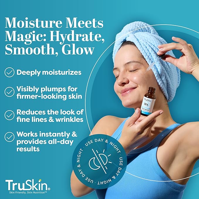 TruSkin Hyaluronic Acid Serum for Face – 7 Ultra-Hydrating Ingredients – Moisturizing & Plumping Facial Serum for Smooth, Healthy-Looking Skin, 1 Fl Oz