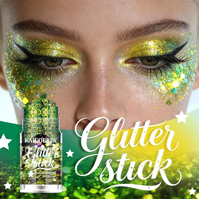 Chameleon Green Body Glitter Gel, St Patrick's Day Body Glitter for Face Body Hair, Chameleon Color Changing Glitter Gel for Rave Party Halloween Sequins Accessories Shimmer Makeup #21