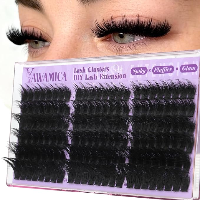 300D Fluffy Wispy Lash Clusters D Curl Thick Volume Individual Lashes with Subtle Spikes 12–20mm Cluster Eyelash Extensions DIY Eyelash Clusters for Soft Glam & DIY Lash Look by Yawamica