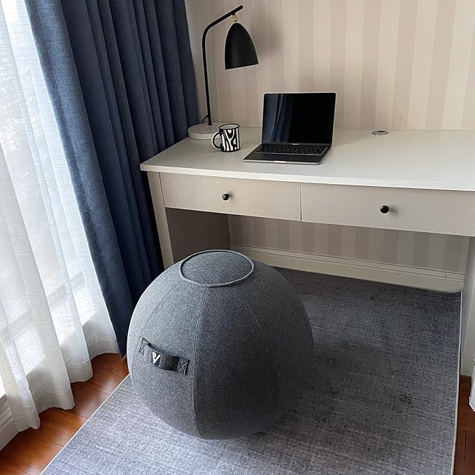 Sitting Ball Chair for Office and Home, Pilates Exercise Yoga Ball with Cover for Balance, Stability and Fitness, Ergonomic Posture Exercise Ball Seat with Handle and Pump