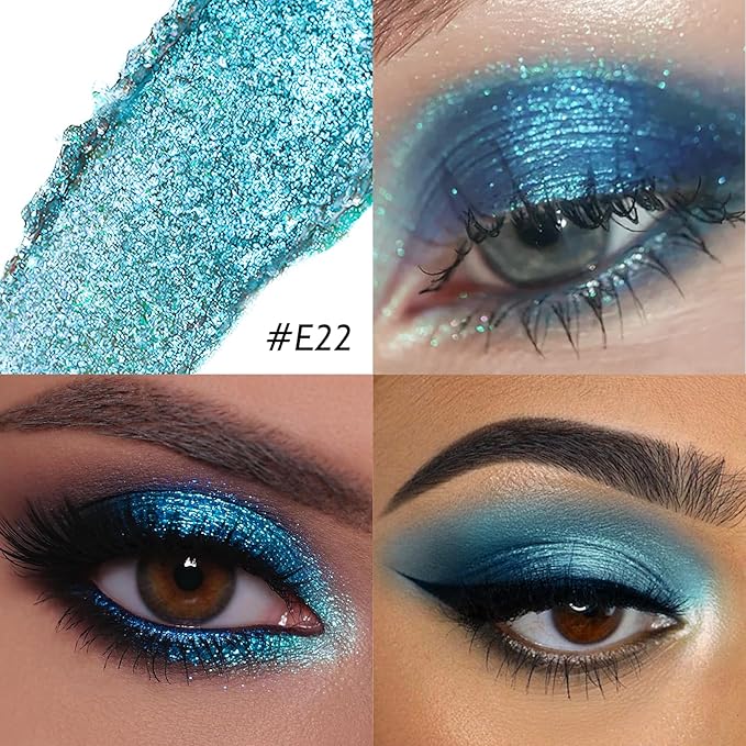 Glitter Eyeshadow Stick - Dazzling Blue Shimmer Cream Eye Shadow Pencil Buildable Sparkling Face Highlighter Makeup, Long Lasting Lightweight Waterproof & Smudge Proof for Easy Application