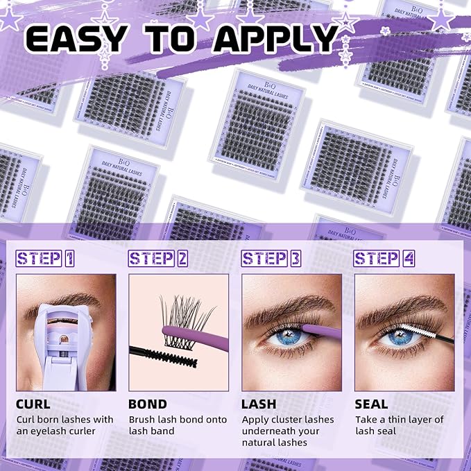 B&Qaugen Lash Clusters Natural Cluster Eyelash Extensions 144 PCS Eyelash Clusters D Curl Z01 Superfine Band Individual Lashes for Beginners 8-18mm（Z01-D-8-18mix）