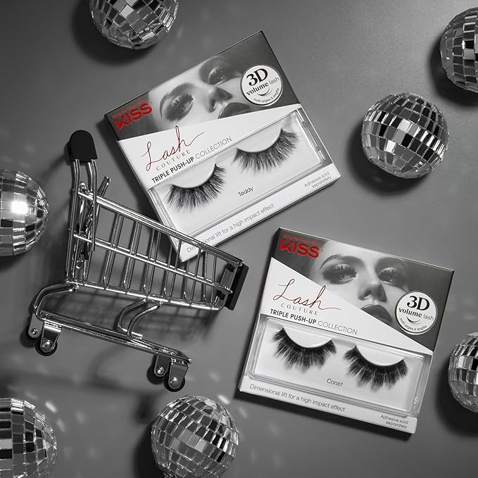 KISS Triple Push-Up, False Eyelashes, 'Corset', 10mm, Includes 1 Pair Of Lash, Easy to Apply, Reusable Lash Clusters