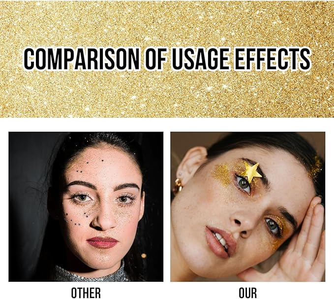 Brzeaf Golden Glitter Stick, Body Glitter, Singer Concerts Music Festival Rave Accessories, Shimmery & Long Lasting, Chunky Glitter for Face/Body/Hair/Eyes/Lip, Face Glitter Makeup