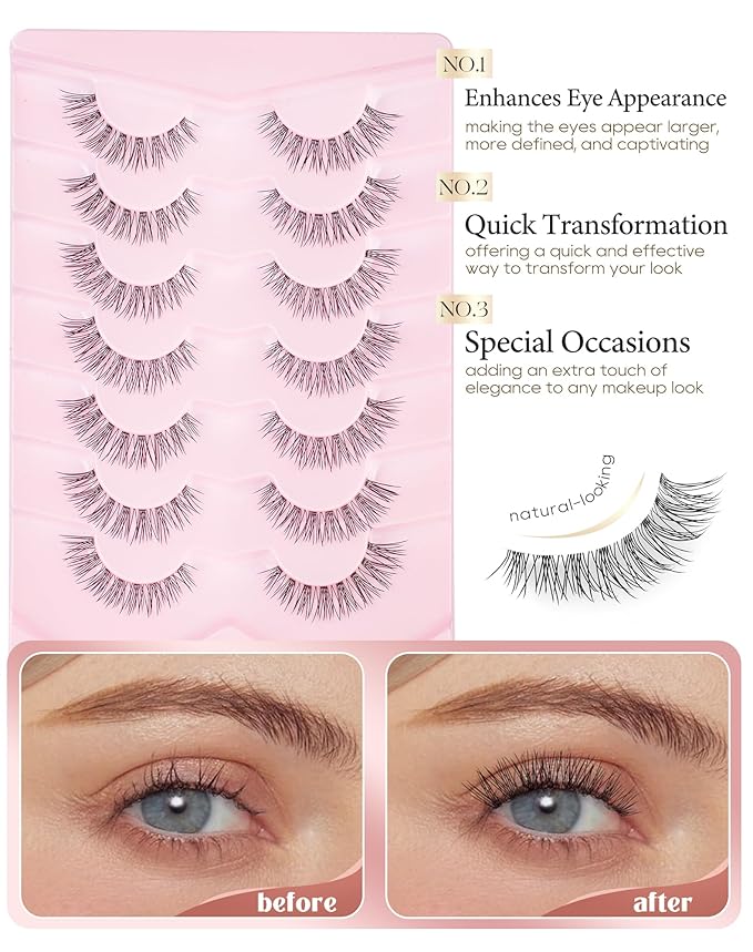 Onlyall Natural False Lashes Wispy Fake Eyelashes 7 Pairs B80