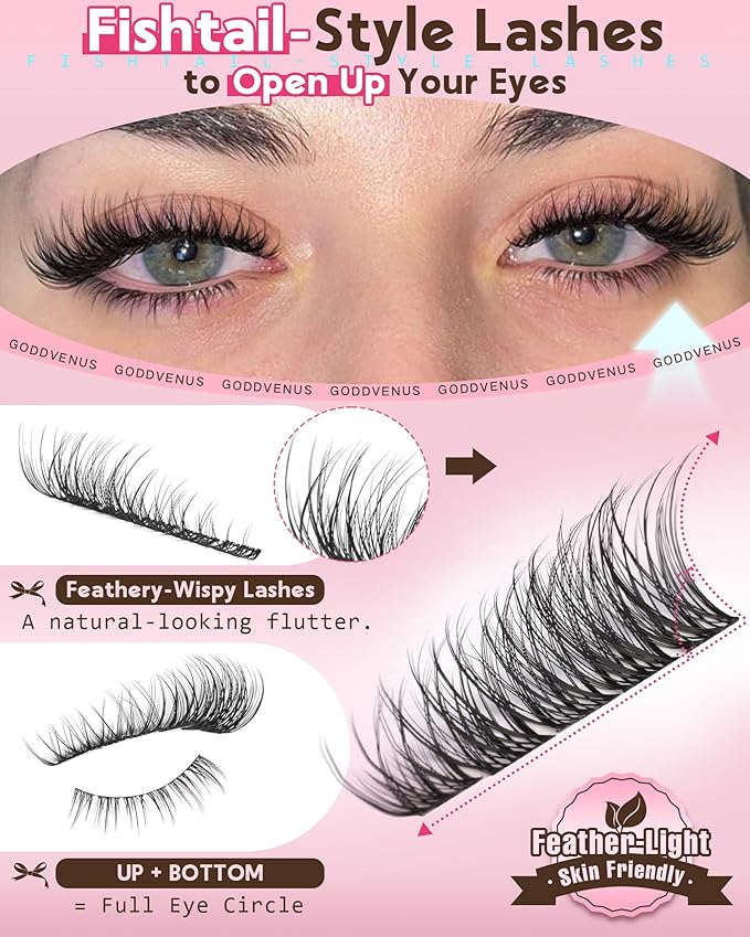 220Pcs Wispy Lash Clusters Kit Cluster Eyelash Extensions Kit Natural DIY C Curl Individual Lashes Clusters With Bottom Eyelashes