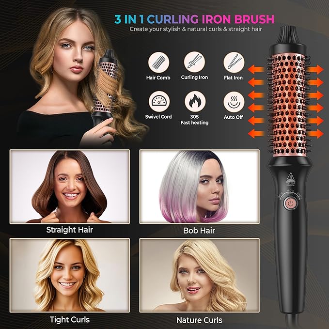 Thermal Brush-Blowout brushs,10 Temperatures LCD Display Upgrade to 400°F 1.5 in Heated Round-Brush Curling Iron Heated Ceramic Tourmaline Ionic Comb 110-240V Volum for Any Hair Type