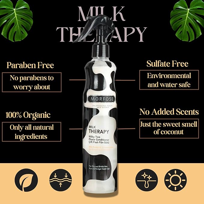 Morfose Professional Milk Therapy Creamy Hair Shampoo, Conditioner, and Mask for Dry, Damaged, or Brittle Strands, Repairs and Protects, Eliminates Dryness, Damage, and Split Ends