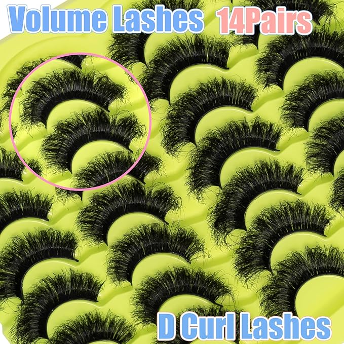 Mink Lashes Fluffy 20mm Stirps Lash Volume False Eyelashes 14 Pairs 8D Cat Eye Lashes D Curl Dramatic Soft Eyelash 25mm Big Long Lash Strips Lashes Pack That Look Like Extensions