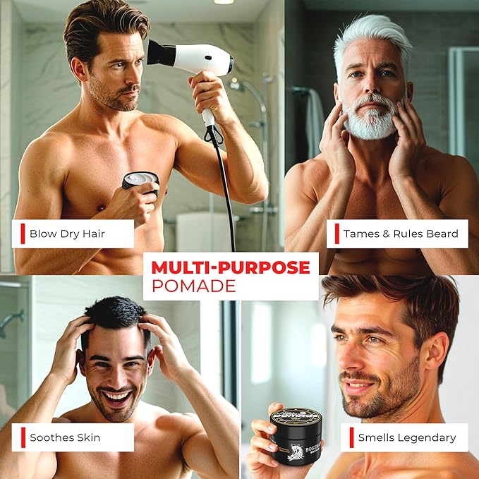 Bossman Hair & Beard Pomade for Men (Stagecoach Scent) – Medium Hold & Moisturizing for Hair, Beard & Mustache Styling – Made in USA