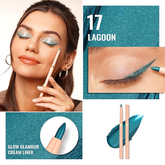 Oulac Teal Eyeliner Pencil, Waterproof Retractable Eye Liner Pen, Long Lasting Smudge Resistant, Vegan & Cruelty-Free, 17 Lagoon