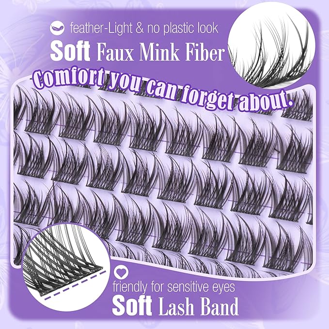 Natural Lash Clusters 8MM 10MM 12MM Eyelash Clusters Short Wispy DIY Spider Lash Extensions CC Curve Individual Lashes Fluffy Cluster Eyelash Extensions for Clean Girl & No Makeup