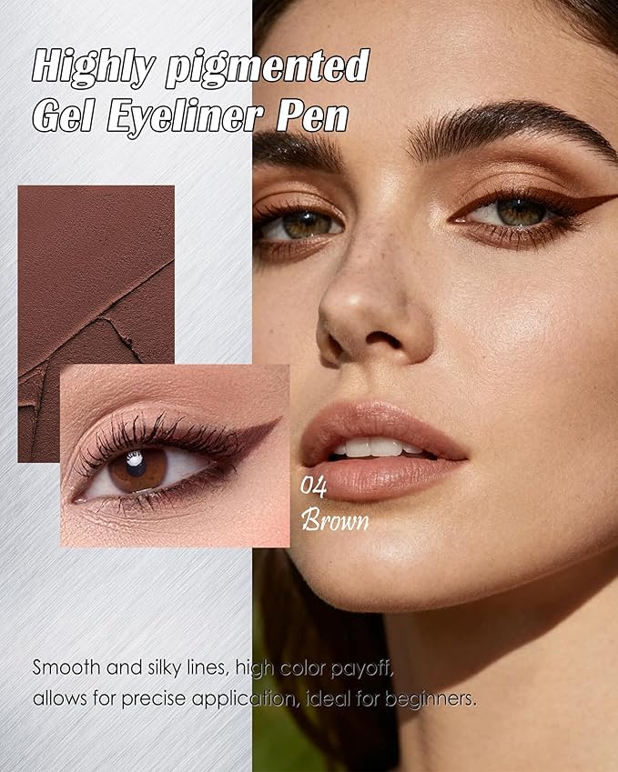 Chocolate Brown Waterproof Gel Eyeliner, Highly Pigmented Long-lasting Matte Cream Waterline Eyeliner Pencil, Retractable Eye Liner Pen Built in Sharpener for Women Sensitive Eyes, Christmas Makeup-04