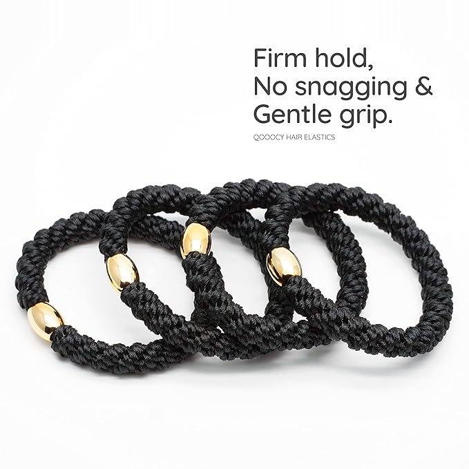 Hair Tie Bracelets, Hair Ties for Women Girl, Ponytail Holders for Thick Hair, Superior Strong Stretchy Braided Hair Ties, No Slip Damage Crease Hair Bands-12Pcs, Black