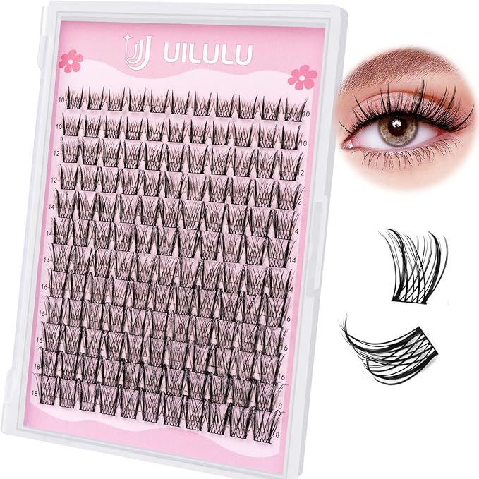 Lash Clusters 10-18mm Wispy Lash Clusters D Curl False Eyelash Clusters DIY Eyelash Extensions Individual Cluster Lashes (U09 Lashes Only)