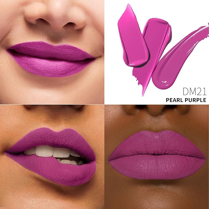 Depuplum Purple Pink Lipstick Matte for Women Super Stay Long Lasting Lipstick Smudge Proof No Transfer Liquid Lipsticks Cruelty Free Lip Makeup, DM21 Pearl purple