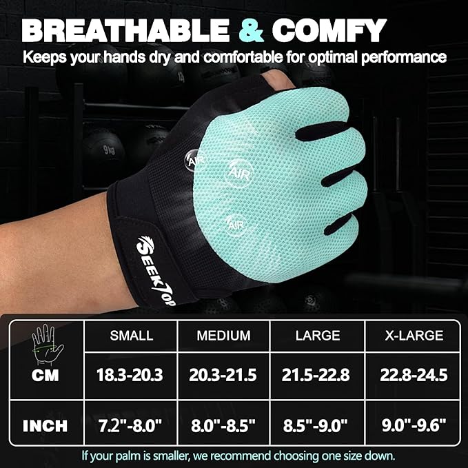Seektop Breathable Workout Gloves for Women & Men, Thick Padded Weight Lifting Gloves, Full Palm Protection, Excellent Grip for Gym Fitness and Training, Exercise, Cycling