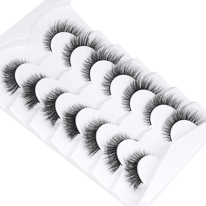 False Eyelashes Cat Eye Lashes Natural Fuzzy Eyelashes Wispy Strip Lashes Mink Volume Fake Eyelashes 7 Pairs Natural Lashes Cat Eye ALICROWN