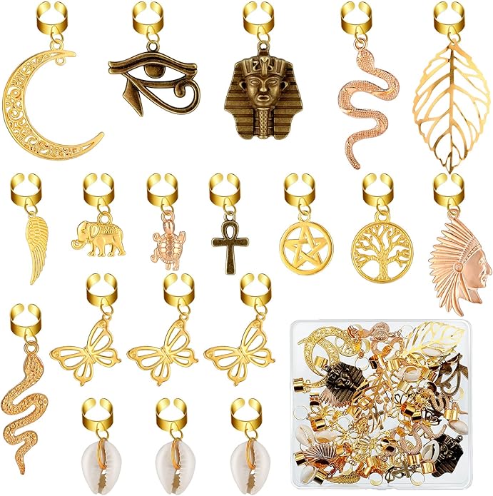 40 Pcs Hair Clips for Braids Locs Hair Jewelry Braids Hair Clips Gold Hair Accessories for Braids Hair Beads African Style Butterfly DIY Hair Jewelry Pendant Hair Charms Decoration for Braiding