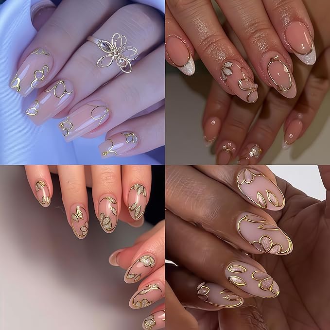 6Pcs Gold Nail Art Stickers 3D Metallic Silver Floral Leaf Nails Decals Flower Petal Nails Design Nail Supplies Nails Sticker Floral Manicure Decorations for Women Spring DIY Manicure Accessories