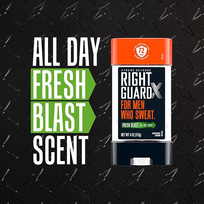 Right Guard Xtreme Defense Antiperspirant Deodorant Gel, Fresh Blast Scent - 5-in-1 Deodorant Men Can Trust, 72-Hour Odor Control, Invisible Gel for Men, 4 oz (4 Pack)