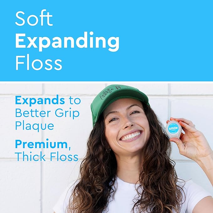Smile Expanding Floss, Premium Woven Waxed Dental Floss, Natural Mint, Soft on Teeth & Gums, Expands to Grip Plaque, PTFE & PFAS Free, Cruelty Free (2-Pack, 30 Yards Each)