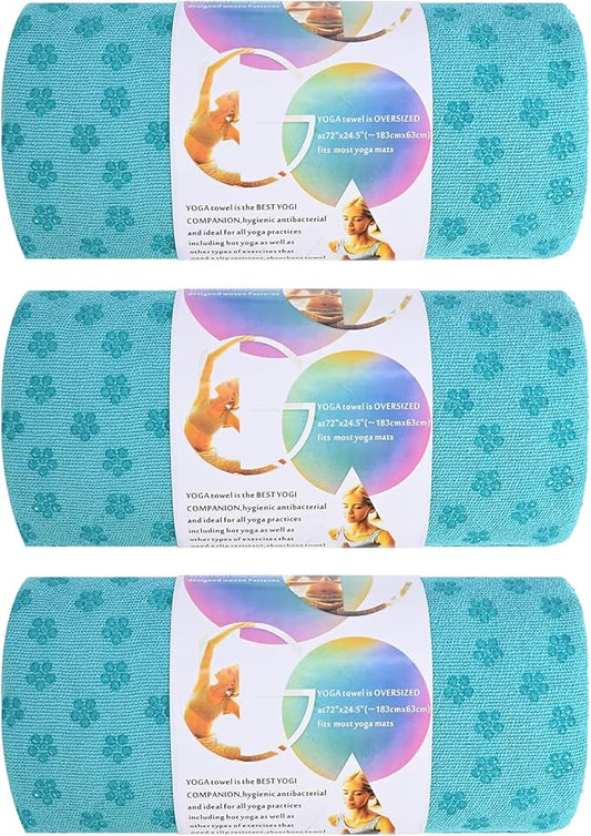 3 Pack Hot Yoga Towels with Plum Blossom Dots, Sky Blue Non-Slip Yoga Mat Towel, Super-Absorbent Soft Suede Microfiber Towel for Hot Yoga, Pilates, Bikram and Exercise Workout(24" x72",Sky Blue)