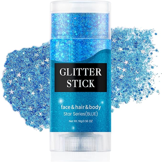Face Body Glitter Stick,Holographic Sparkle Waterproof Hair Glitter Stick for Kids and Women for Party Singer Concert Rave Festival.(Blue)