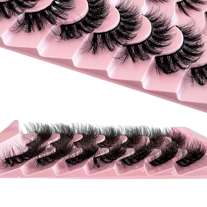 Yasnai Cat Eye Lashes Mink lashes Strip False Eyelashes Volume Lashes Wispy Fake Lashes Natural Eyelashes 7 Pairs Pack