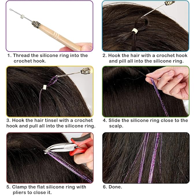 47" Holographic Hair Tinsel Kit Shining Purple Professional Sparkle Heat-Resistant Silk Extensions,Hair Accessories for Girls, Party Hair, Gifts for Girls (1000 Strands, Shining Purple)