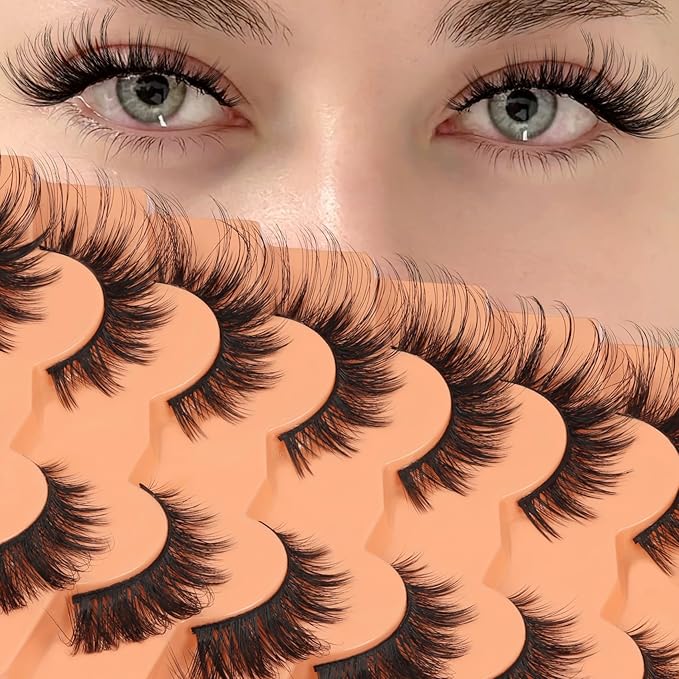 Veleasha Cat Eye Lashes Fluffy Eyelashes Wispy Crisscross Doll False Eyelashes 3D Effect Black Cotton Band Lashes 8-22MM 7 Pairs Pack (832)