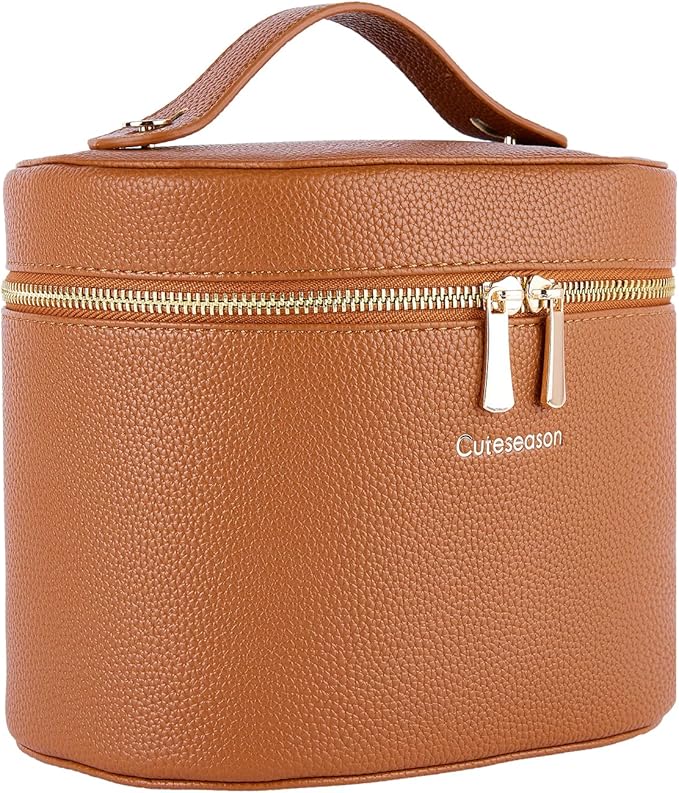 Cuteseason Makeup Bag, Toiletry Bag with Removable Zippered Inner Pocket, Portable Cosmetic Bag, Makeup Organizer for WomanTravel Make up Case (Light Brown)