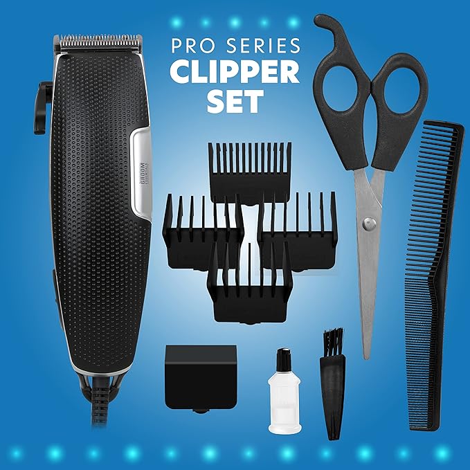 Chargeworx Groom Essentials 10-Piece Hair Clippers for Men – Professional Hair Cutting Kit with Beard & Body Trimmer, Mustache Grooming Tool, 4 Guide Combs, Corded Clippers for Home or Barber Use