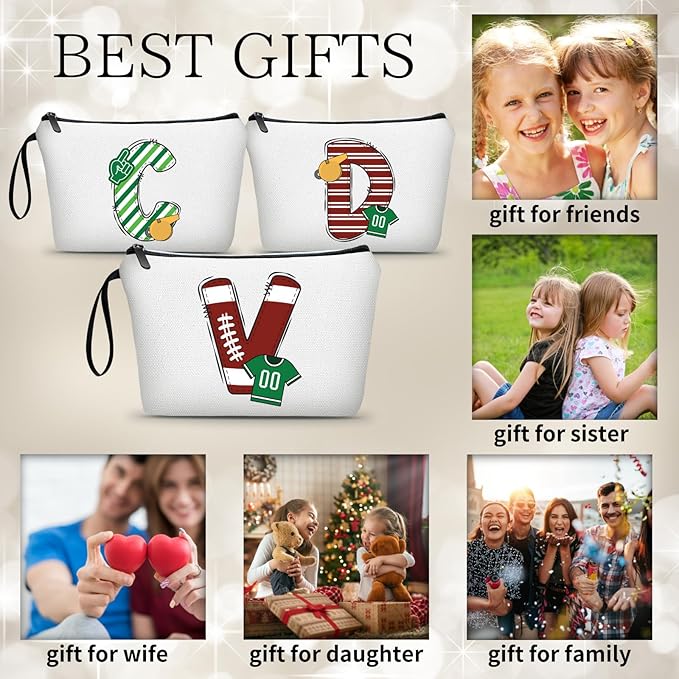 ARIOSEY Football Initial Birthday Graduation Gifts Cosmetic Travel Toiletry Bags Football Accessories Party Favors for Women Girls Daughter Niece Team Coach Friends -V