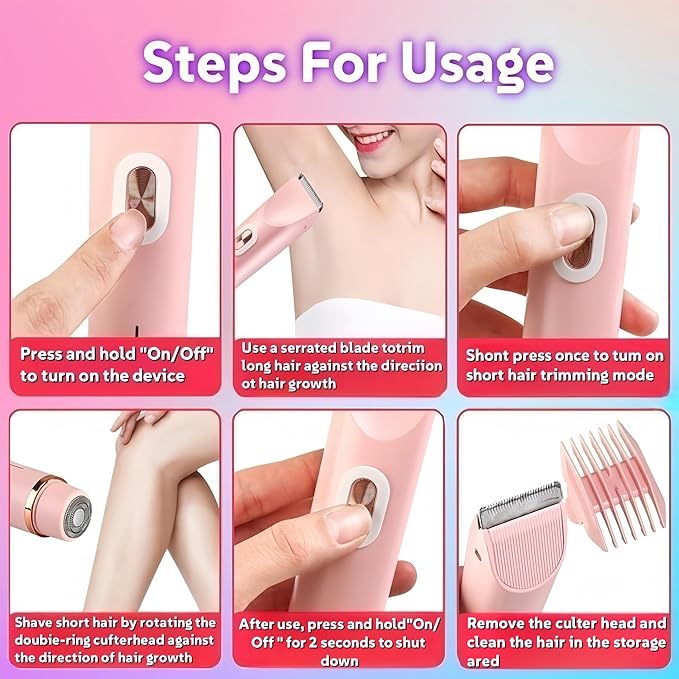 2025 New Glow Aura Bikini Shaver,2 in 1 Electric Shaver Dual Head Bikini Trimmer for Women, IPX67 Waterproof Wet & Dry Use Electric Razors for Women Pubic Hair,Underarms,Legs,Arms,Face (Pink)