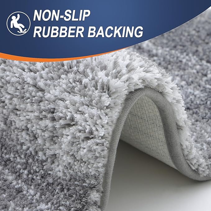 OLANLY Bathroom Rug Mat 47x20, Extra Soft and Absorbent Microfiber Bath Rugs, Non-Slip Plush Shaggy Bath Carpet Runner, Machine Wash Dry, Bath Mats for Bathroom Floor, Tub and Shower, Grey
