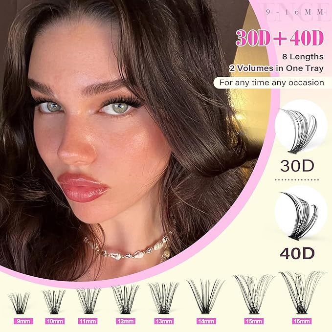 Pawotence Lash Clusters 160pcs Individual Lashes 30D 40D Cluster Eyelash Extensions 9-16mm Eyelash Clusters Lash Extensions DIY for Self Application (30D&40D, 0.07D, 9-16mm)