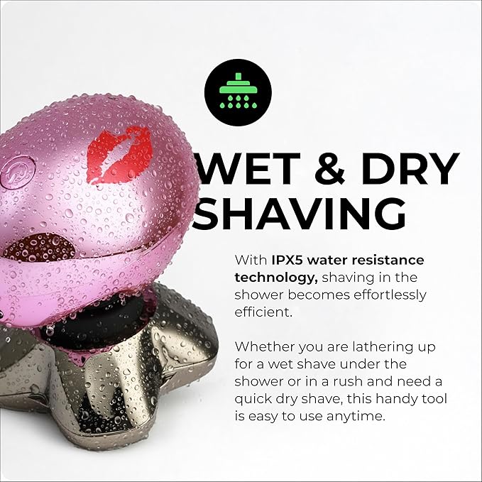 Skull Shaver Butterfly Kiss PRO - Women's Electric Shaver for Bikini Line, Legs & Body - Wet & Dry Use - Ergonomic, Hypoallergenic Blades - 60 Minutes Cordless Use - Pink
