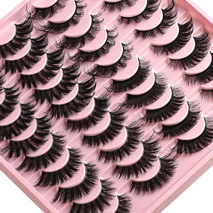 FARRED Lashes Wispy False Eyelashes 4 Styles Cat Eye Fake Lash Strips Big Fluffy Fox Strip Eyelash Pack 20 Pairs Natural Mink Cateye Lashes Natural Looking Wispies Easy Russian Eye Lash for Beginners