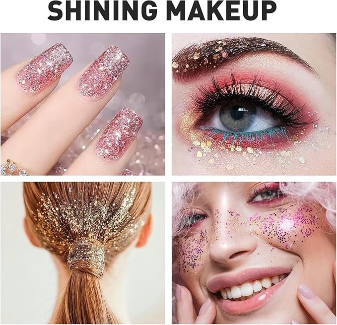 40 Colors Body Glitter, Mardi Gras Accessories Hair Glitter for Kids Women Glow in The Dark, Eyeshadow Face Sparkles, Makeup Festivals, Raves, Anime Cosplay, Concerts Face Paint Valentines Day Gifts