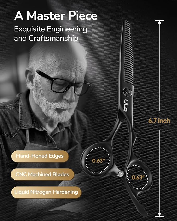 ULG Texturizing Shears – Professional Stainless Steel, 30-Teeth Thinning Scissors, Teflon Coated, Deer Tooth Blades for Precise Thinning and Layering, Ideal for Stylists and Barbers